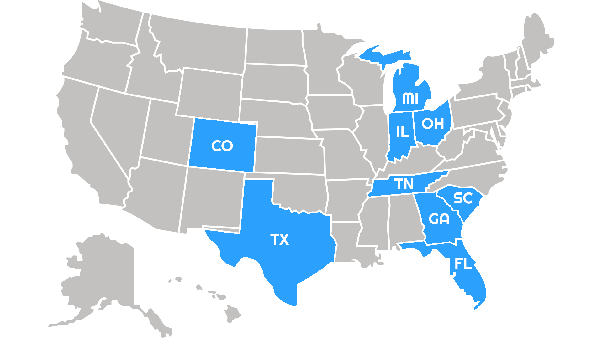 Map showing areas we serve